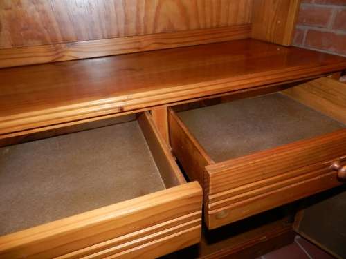 Welsh Dresser cupboard, Oregon pine stained, Solid wooden sideboard.