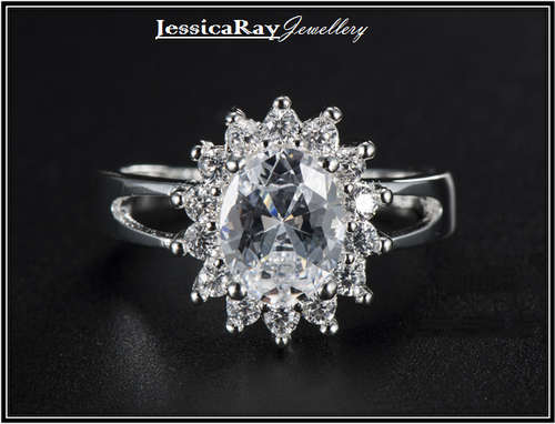 Cubic Zirconia "Cluster" Ring - Set in Silver - USA SIZE 10