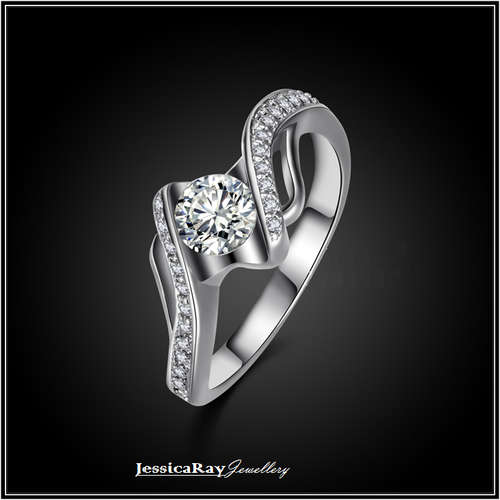 Sterling Silver Custom Design-Bezel Ring with a Cubic Zirconia Stones - USA SIZE 6