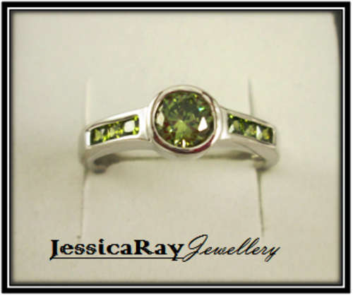 Peridot and Silver Ring with Accents - USA SIZE 8