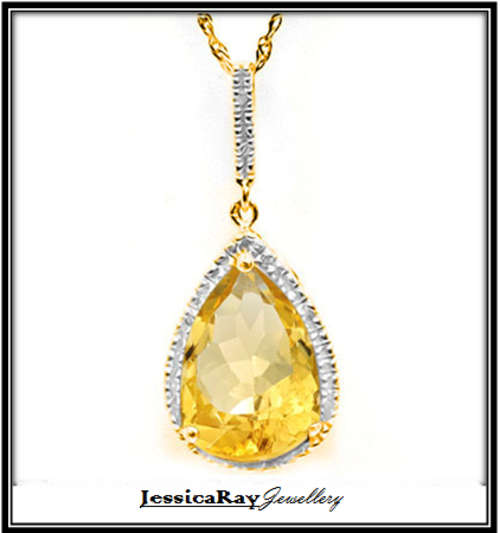 4.70ct TW - Citrine & Genuine Diamond, Platinum/Sterling Silver Pendant
