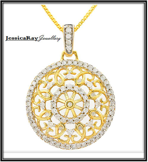 0.580ct TW - Genuine Diamond, 10k Solid, Yellow Gold Pendant