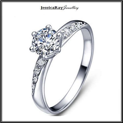 Sterling Silver '6-Prong Solitaire' Ring with a Cubic Zirconia Main Stone - USA SIZE 6