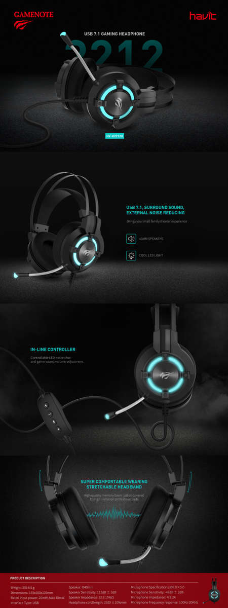 HAVIT®HV-H2212U 7.1USB Gaming headphone