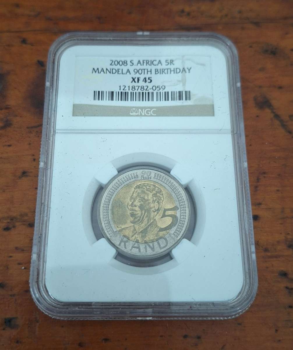 XF45 Graded 2008 Mandela 90th Birthday R5 Coin