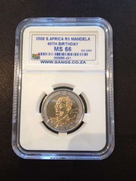 MS66 Graded Mandela 90th Birthday R5 Coins