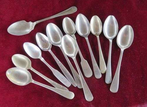LOT NR 5      ELEVEN TEA SPOONS + ONE JAM SPOON