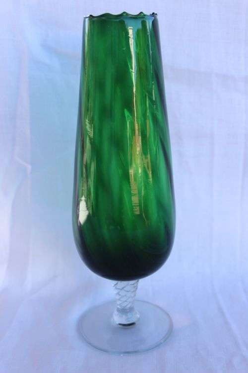 GREEN GLASS  VASE