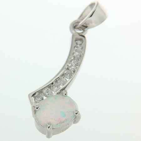 Sterling Silver Pendant 30mm with Australian Opal and CZ Pendant