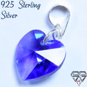 Sterling Silver Pendant 18mm with CZ blue  stone