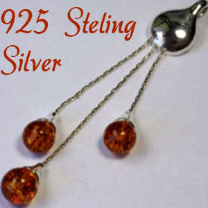 Sterling Silver Pendant 70mm with Amber stone