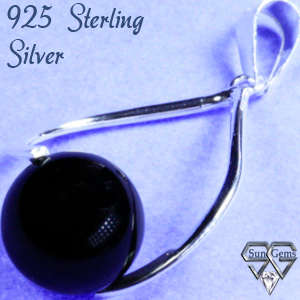 Sterling Silver Pendant 39mm with Onyx Black  stone