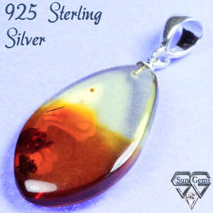 Sterling Silver Pendant 36mm with Amber stone