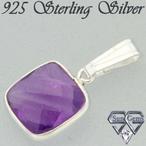 Solid 925 Sterling Silver & Amethyst Pendant 22mm + 1.37g