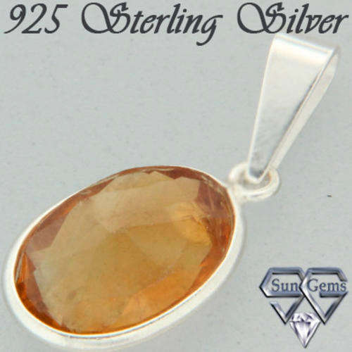 Solid 925 Sterling Silver & Citrine Pendant 20mm + 0.88g