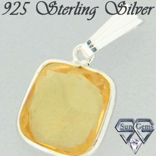 Solid 925 Sterling Silver & Citrine Pendant 17mm + 0.79g