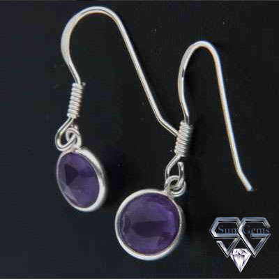 Solid 925 Sterling Silver & Amethyst earrings 23mm & 1.12g