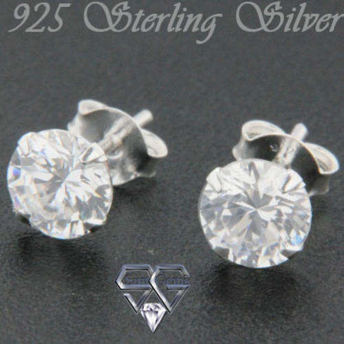 Solid 925 Sterling Silver & CZ Earrings 6mm (stone) + 0.92g