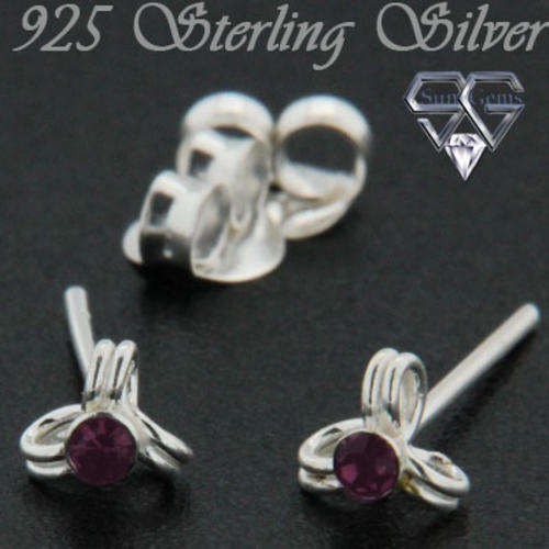 Solid 925 Sterling Silver & CZ Earrings 2mm (stone) + 0.26g