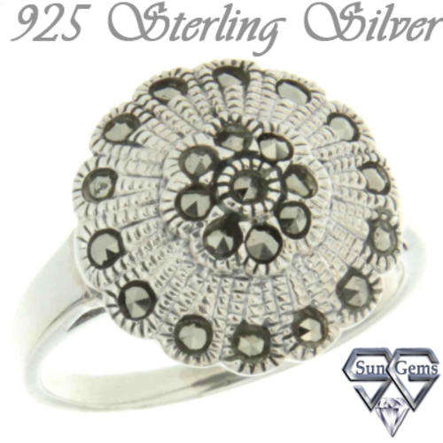 Solid 925 Sterling Silver & Marcazite ring 7#+ 3.48g
