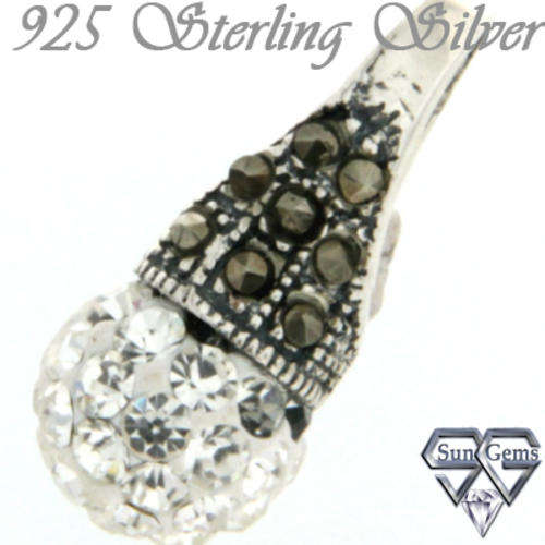 Solid 925 Sterling Silver & Crystal + Marcazite Pendant 16.5mm & 1.20g
