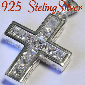 Russian Lab created diamond & Solid 925 Sterling silver pendant 36mm + 2.49g