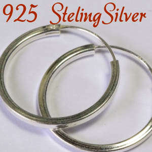 Solid 925 Sterling silver earrings 17mm x 1.6mm + 1.09g