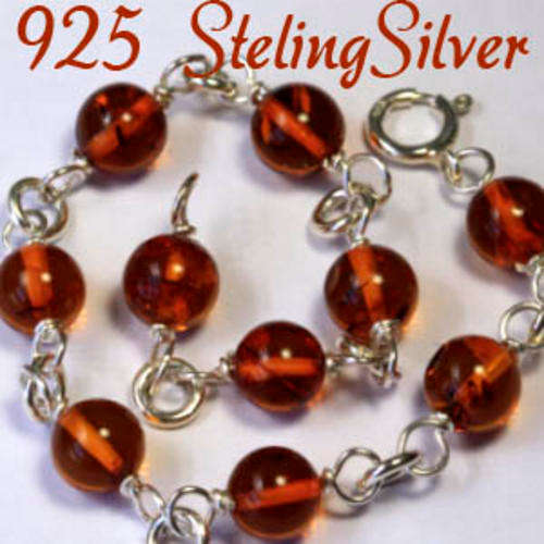 Natural Mined Amber  & Solid 925 Sterling silver bracelet 19mm + 4.76g
