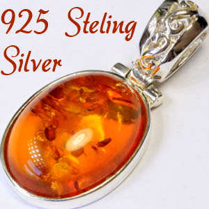 Natural Mined Amber  & Solid 925 Sterling silver pendant 35mm + 4.14g