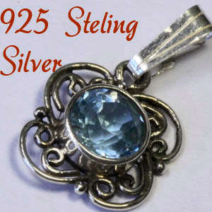 Solid 925 Sterling Silver & Natural  Topaz Pendant 20mm + 0.90g