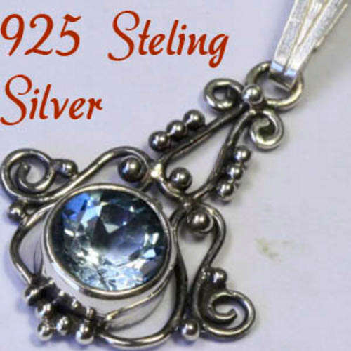 Solid 925 Sterling Silver & Natural  Topaz Pendant 28mm + 1.10g