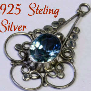 Solid 925 Sterling Silver & Natural  Topaz Pendant 39mm + 2.15g