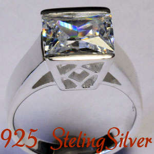 Solid 925 Sterling Silver & Russian created diamond ring size  7# + 6.67g