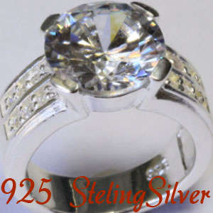 Solid 925 Sterling Silver & Russian created diamond ring size  7# + 10.60g