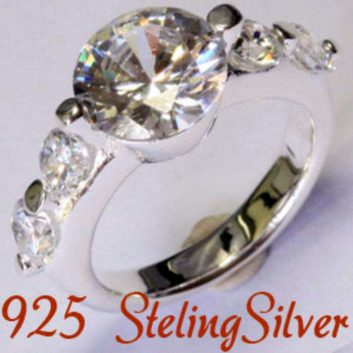 Solid 925 Sterling Silver & Russian created diamond ring size  7# + 7.33g