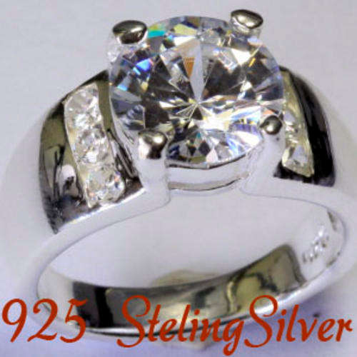 Solid 925 Sterling Silver & Russian created diamond ring size  7# + 8.19g