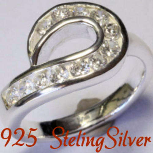 Solid 925 Sterling Silver & Russian created diamond ring size  7# + 5.72g