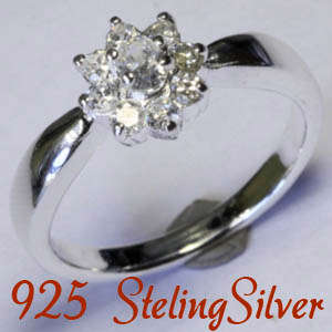 Solid 925 Sterling Silver & Russian created diamond ring size  5.5# + 3.76g