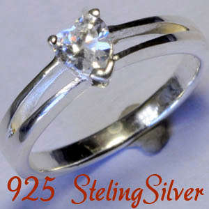 Solid 925 Sterling Silver & Russian created diamond ring size 7# + 2.90g