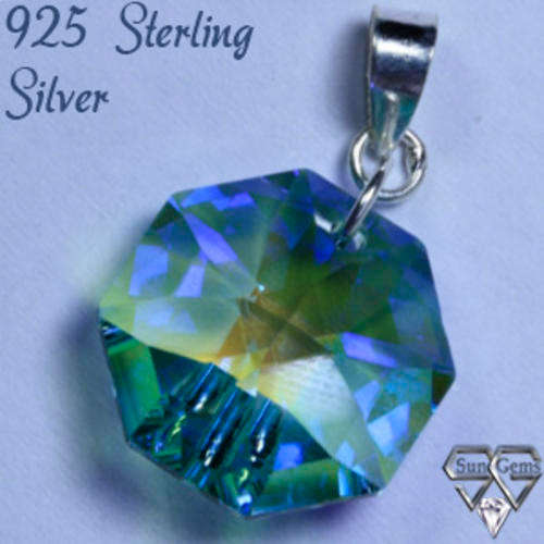 Solid 925 Sterling Silver & Crystal pendant 25mm 1.70g