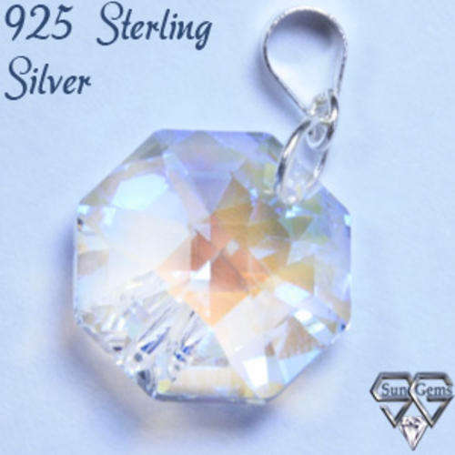 Solid 925 Sterling Silver & Crystal pendant 25mm 1.70g