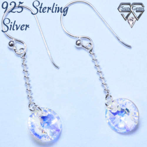 Solid 925 Sterling Silver & Crystal earrings 33mm 1.13g