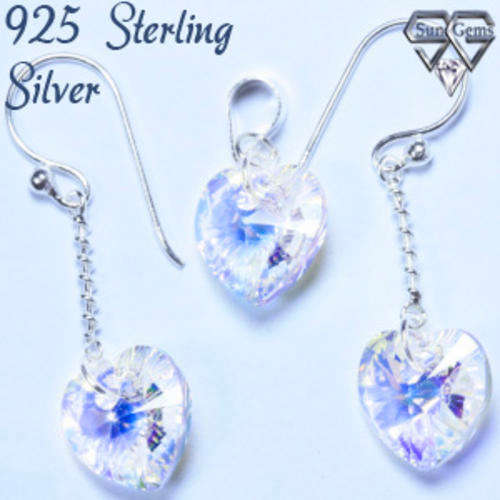 Solid 925 Sterling Silver & Crystal set earrings 35mm 1.68g & pendant 20mm 0.72g