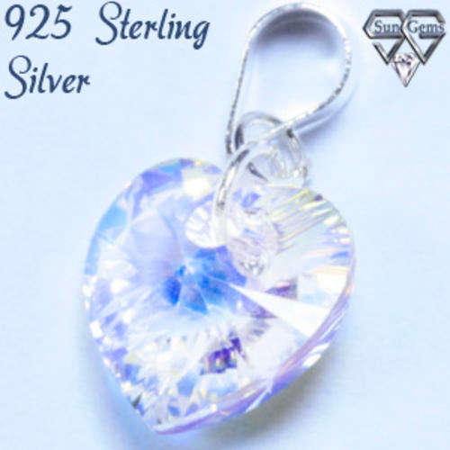 Solid 925 Sterling Silver & Crystal pendant 20mm 0.72g