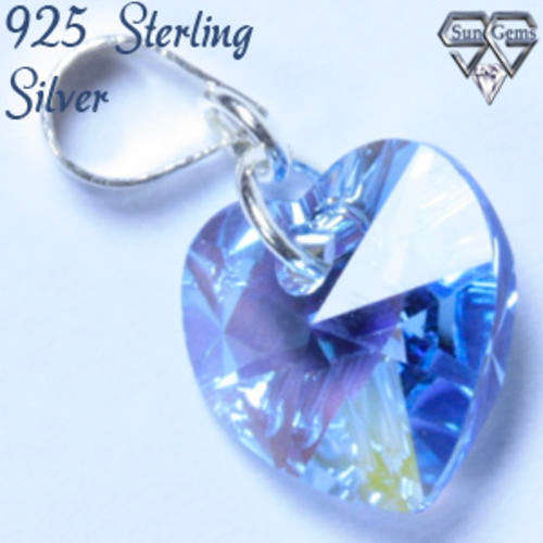 Solid 925 Sterling Silver & Crystal pendant 20mm 0.72g
