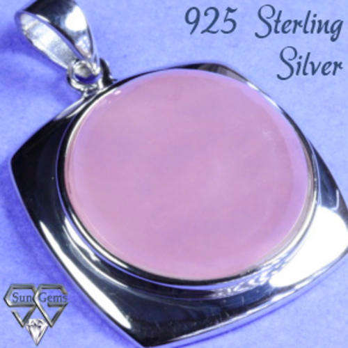Solid 925 Sterling Silver & Rose Quartz pendant 32mm + 7.65g