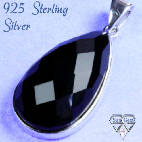 Solid 925 Sterling Silver & Onyx pendant 40mm + 7.57g