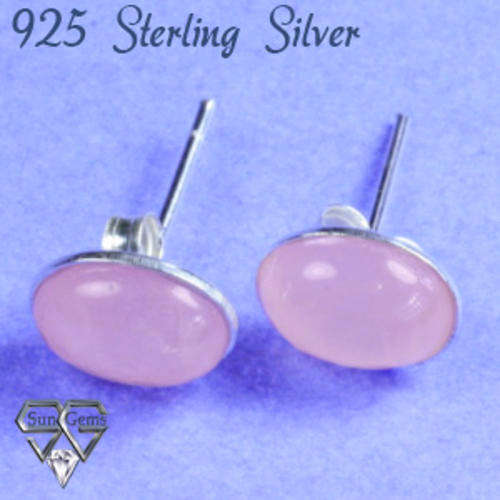 Solid 925 Sterling Silver & Rose quartz earrings 8x6mm+ 1.00g