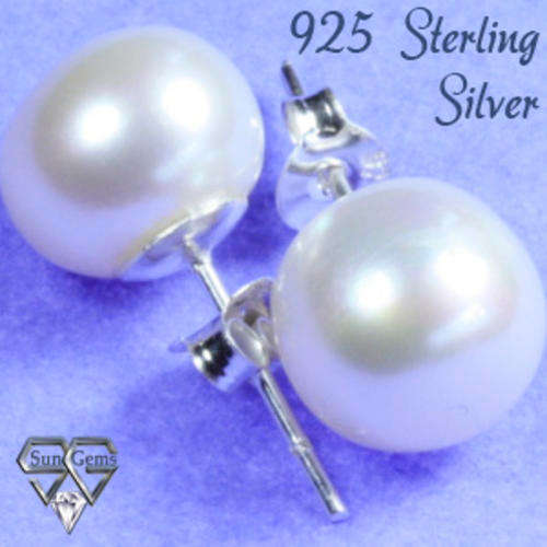 Solid 925 Sterling Silver & MOP earrings 6mm+ 1.02g (pair)