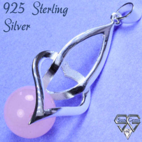 Solid 925 Sterling Silver & Rose quartz pendant 42mm + 4.98g